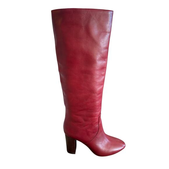 Loeffler Randall Goldy Leather Knee High Boots Block Heels Statement Red Sz 8.5B - Picture 5 of 11